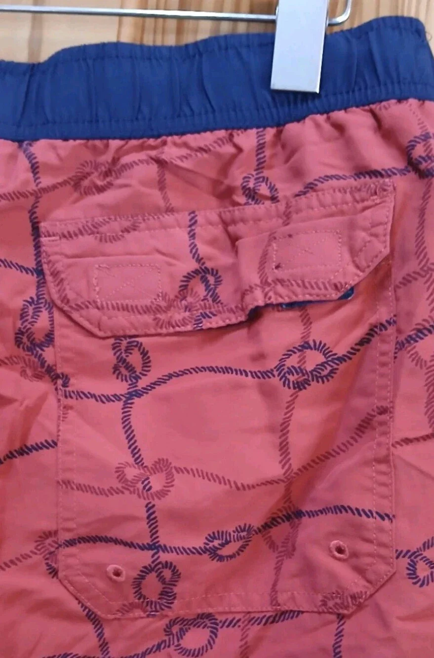 Red LL Bean Cargo Swim Trunks Lined Mens M Navy Blue Adjustable Waist